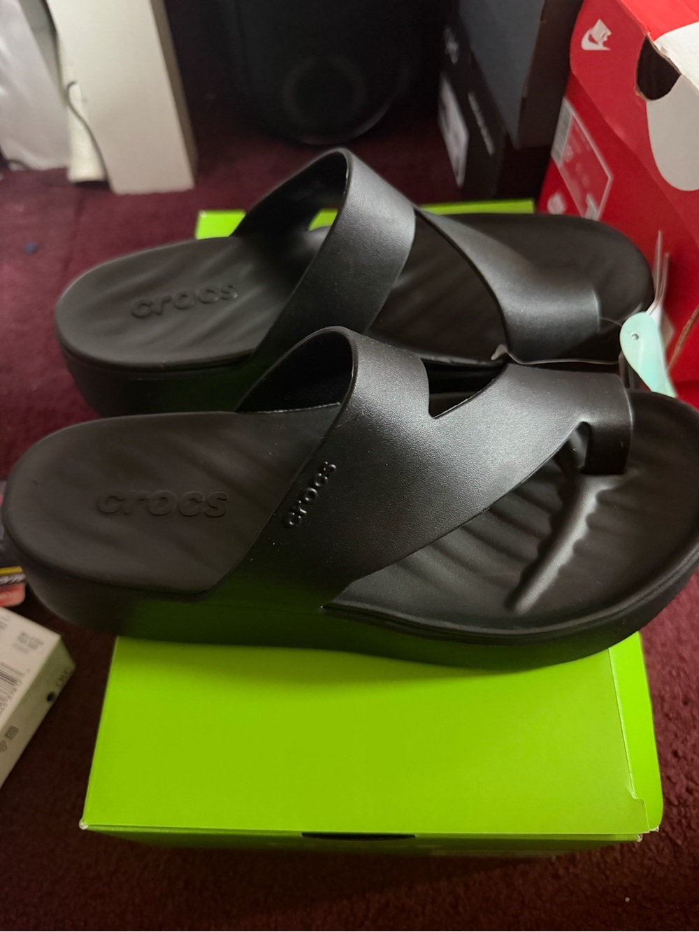 CROCS Women's Black Cross-Band Slide Sandals
